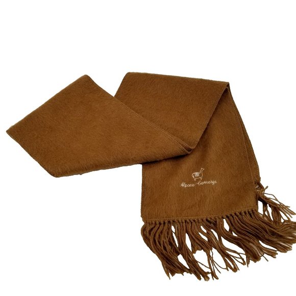 ALPACA CAMARGO Scarf Tan Soft Peruvian Alpaca  Blend Fringed Soft 9 x 70 - Picture 1 of 9